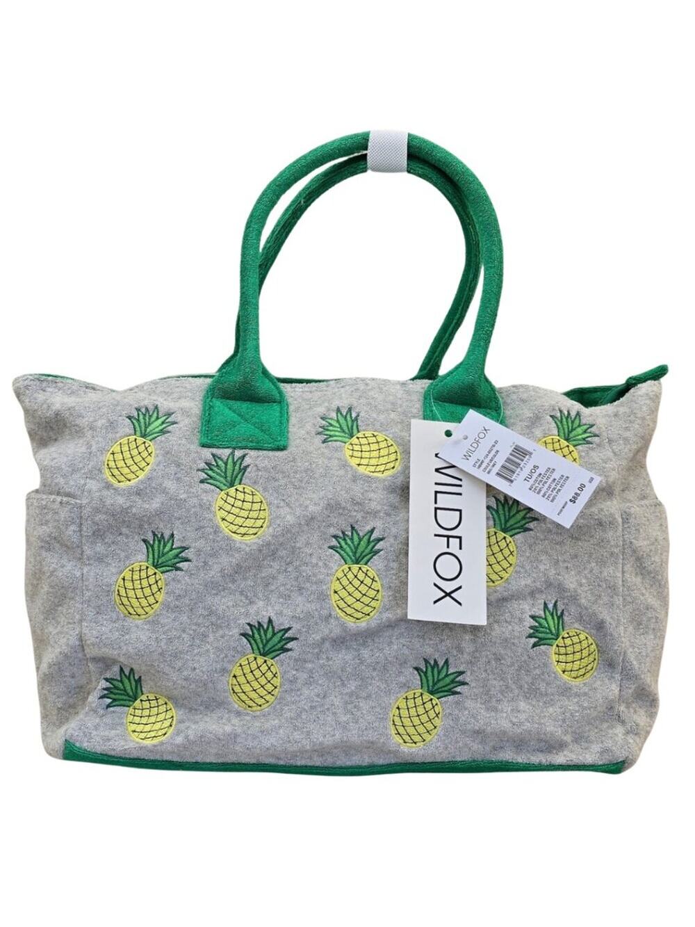 NWT WILDFOX Pineapple Tote Bag Cotton Grey Green Yellow Crossbody Travel New
